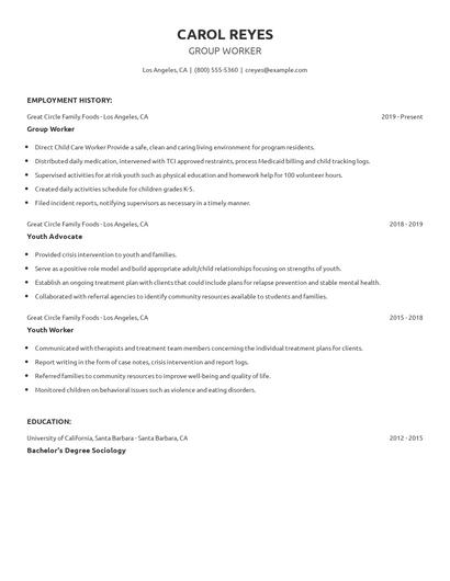 Group Worker Resume