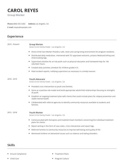 Group Worker Resume