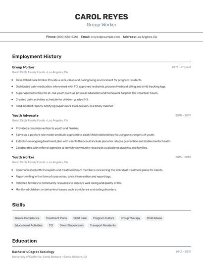 Group Worker Resume