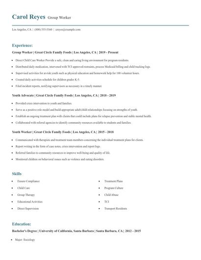 Group Worker Resume