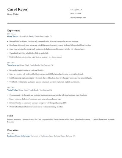 Group Worker Resume