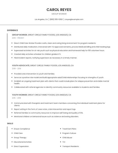 Group Worker Resume
