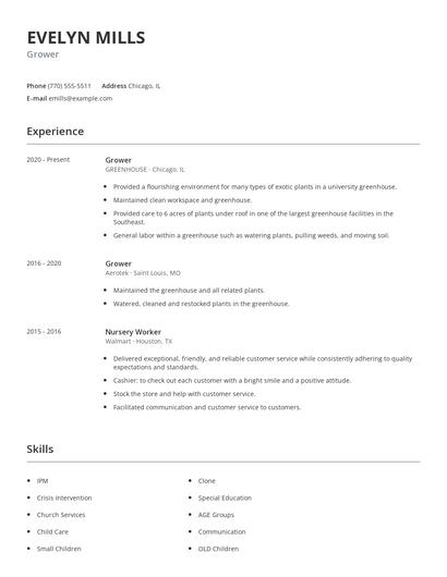 Grower Resume