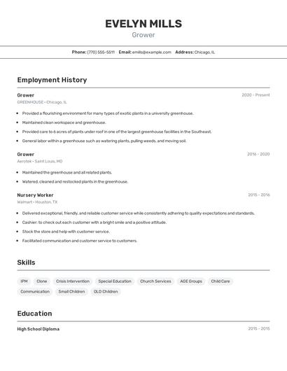 Grower Resume