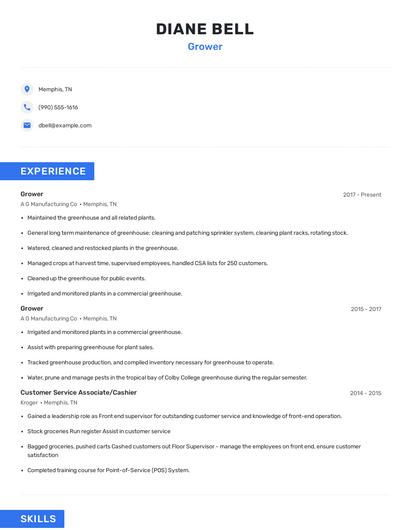 Grower Resume
