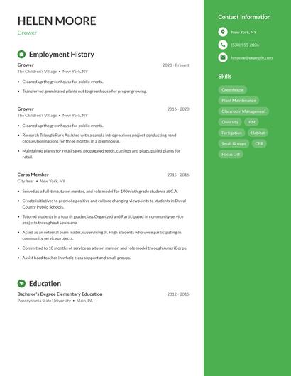 Grower Resume