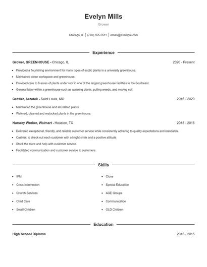 Grower Resume