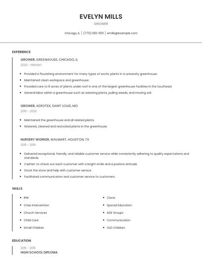 Grower Resume