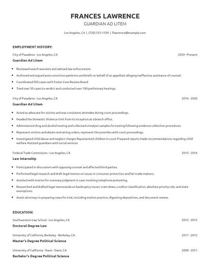 Guardian Ad Litem Resume