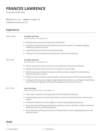 Guardian Ad Litem Resume