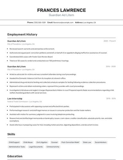 Guardian Ad Litem Resume
