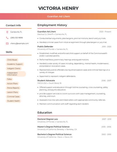 Guardian Ad Litem Resume