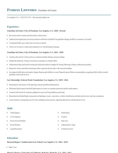 Guardian Ad Litem Resume