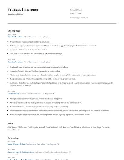 Guardian Ad Litem Resume