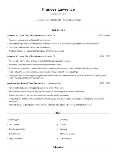 Guardian Ad Litem Resume