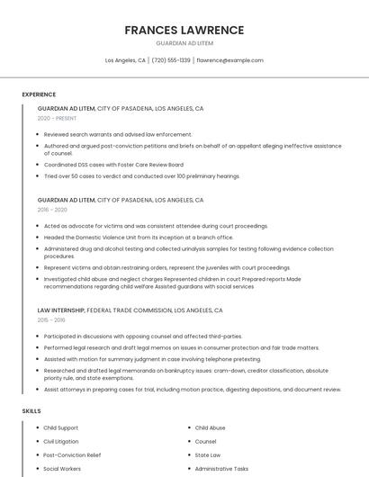Guardian Ad Litem Resume