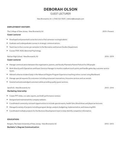 Guest Lecturer Resume