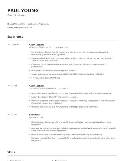 Guest Lecturer Resume