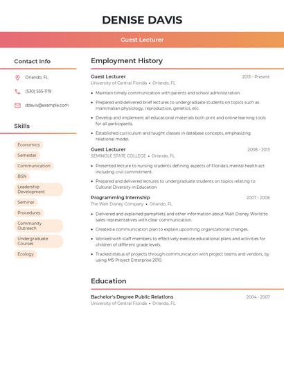 Guest Lecturer Resume