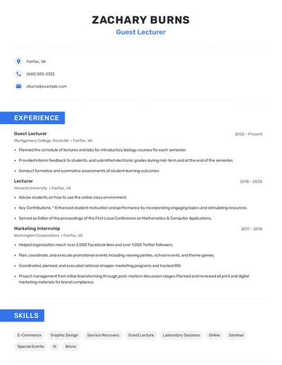 Guest Lecturer Resume