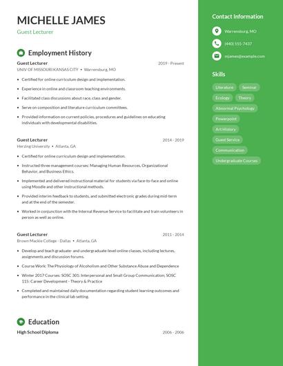 Guest Lecturer Resume