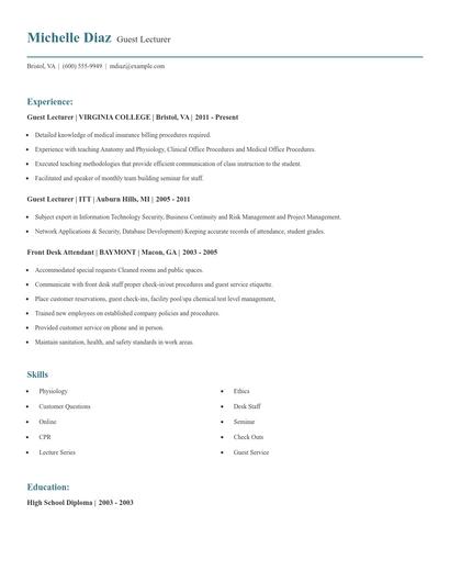 Guest Lecturer Resume