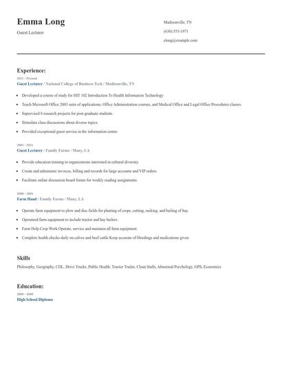 Guest Lecturer Resume