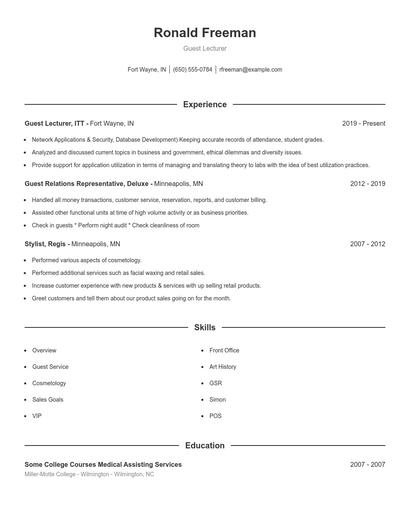 Guest Lecturer Resume
