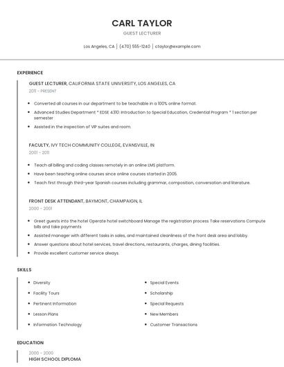 Guest Lecturer Resume