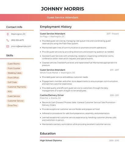 Guest Service Attendant Resume