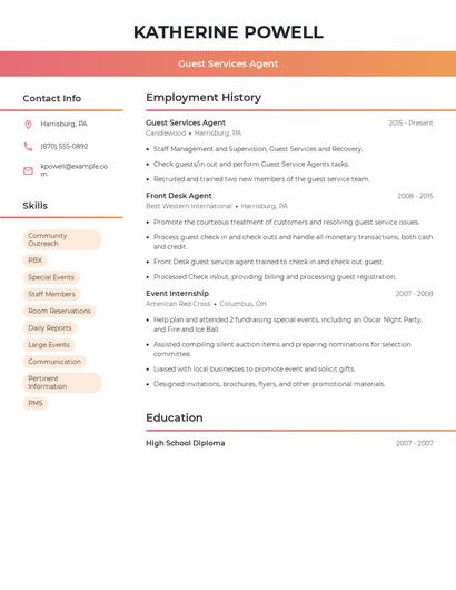 Guest Services Agent Resume