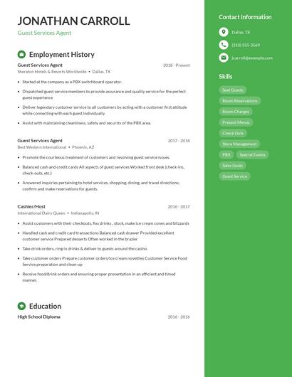 Guest Services Agent Resume