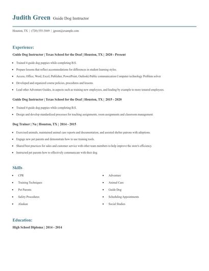 Guide Dog Instructor Resume