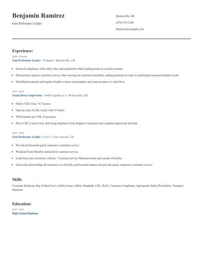 Gun Perforator Loader Resume