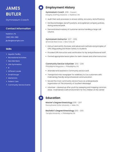 Gymnasium Coach Resume