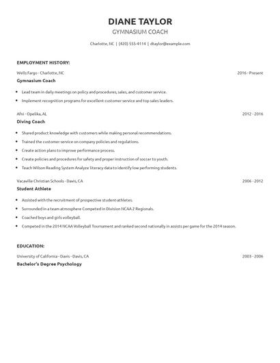 Gymnasium Coach Resume