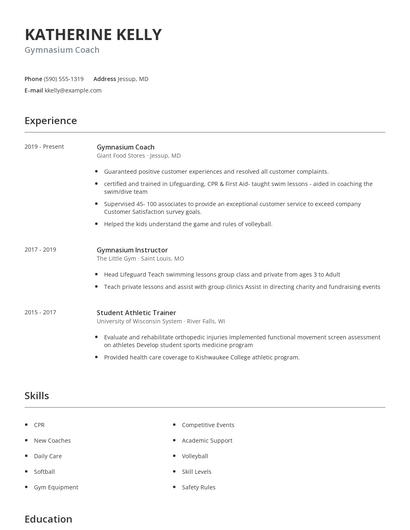 Gymnasium Coach Resume