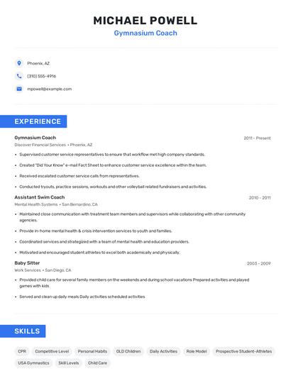 Gymnasium Coach Resume