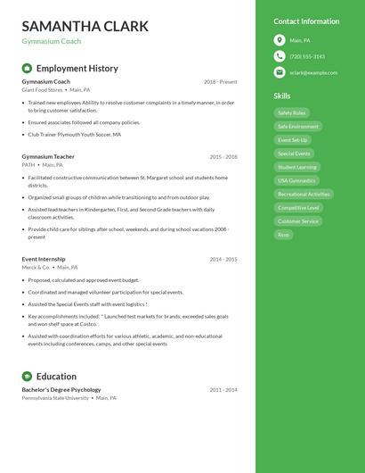 Gymnasium Coach Resume