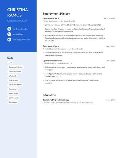 Gymnasium Coach Resume