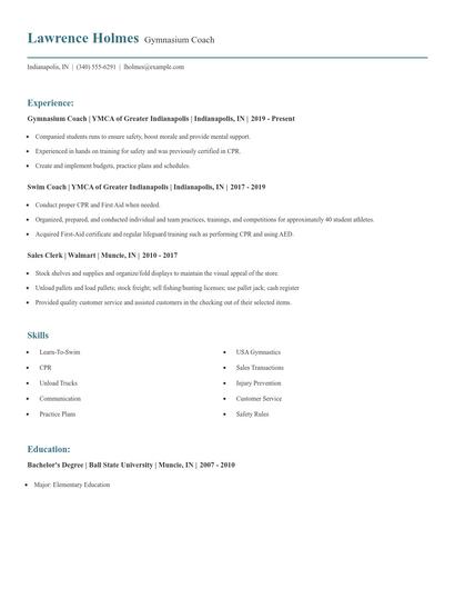 Gymnasium Coach Resume