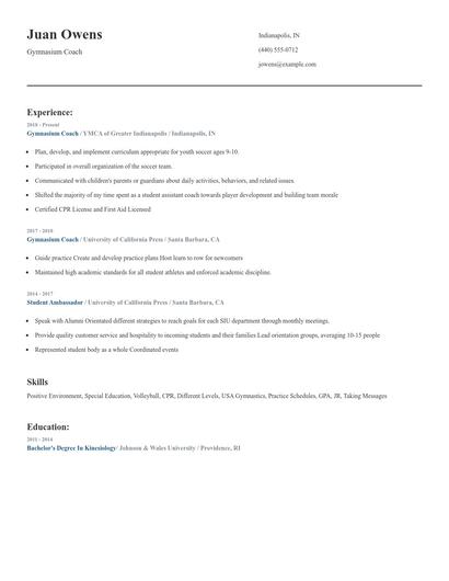 Gymnasium Coach Resume
