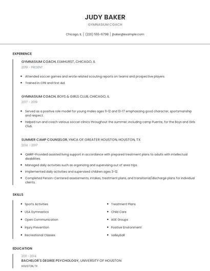 Gymnasium Coach Resume