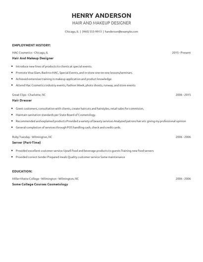 Hair And Makeup Designer Resume