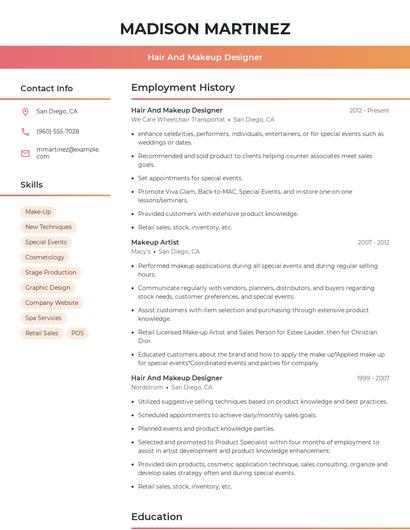 Hair And Makeup Designer Resume