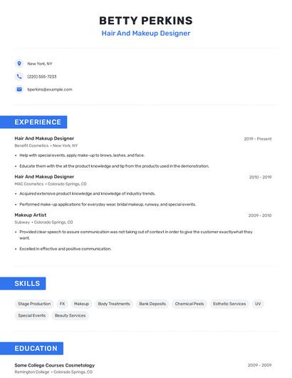 Hair And Makeup Designer Resume