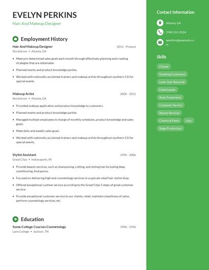 Hair And Makeup Designer Resume