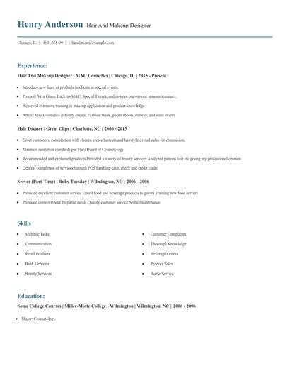 Hair And Makeup Designer Resume