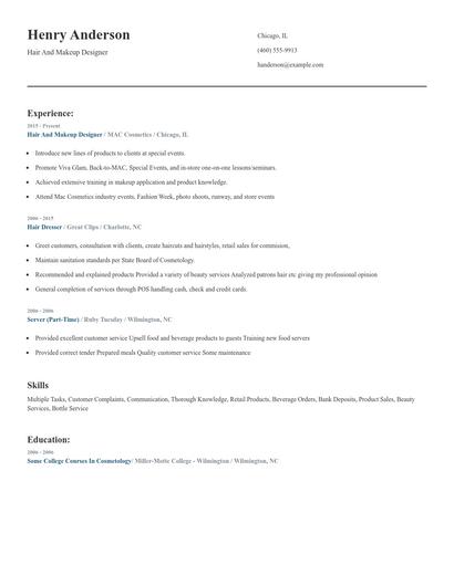 Hair And Makeup Designer Resume