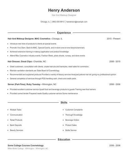 Hair And Makeup Designer Resume